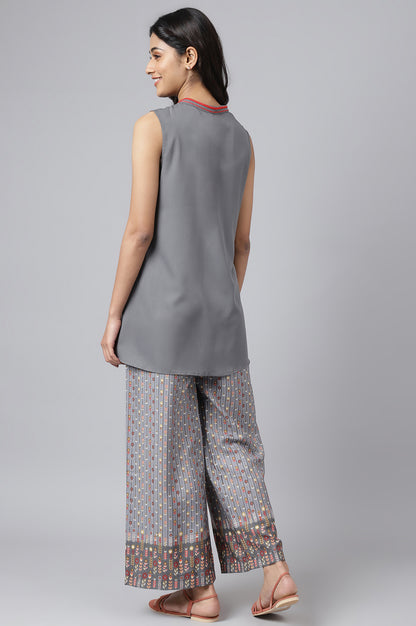 Steel Grey Short kurta With Printed Palazzo