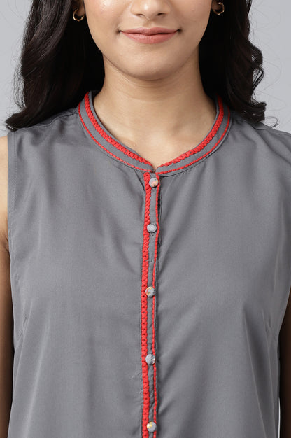 Steel Grey Short kurta With Printed Palazzo