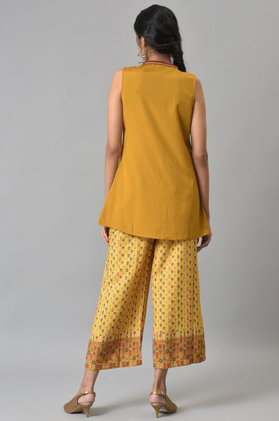Brown Sleeveless Short kurta With Printed Palazzo