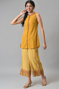 Brown Sleeveless Short kurta With Printed Palazzo