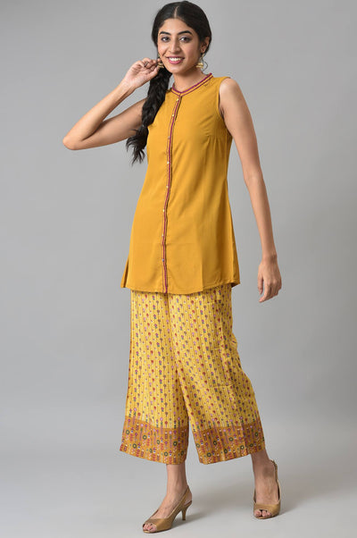 Brown Sleeveless Short kurta With Printed Palazzo