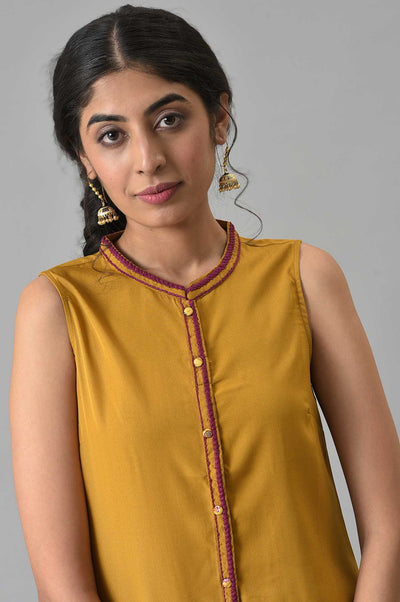 Brown Sleeveless Short kurta With Printed Palazzo