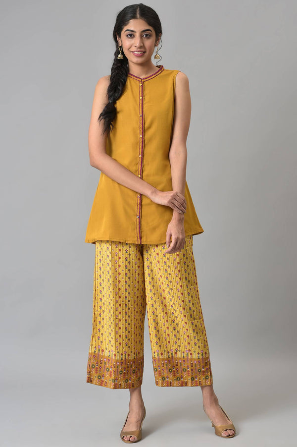 Brown Sleeveless Short kurta With Printed Palazzo