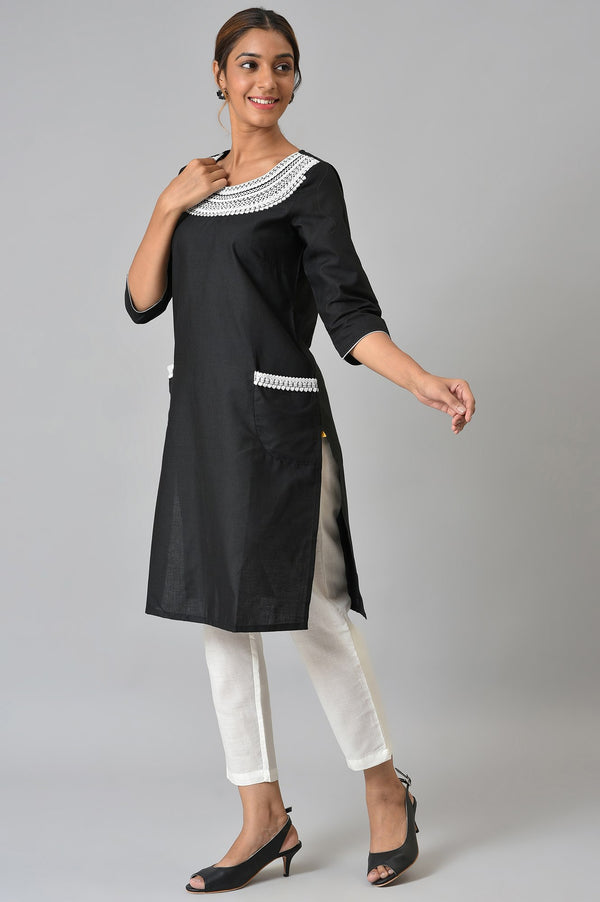 Black Embroidered kurta With White Trousers