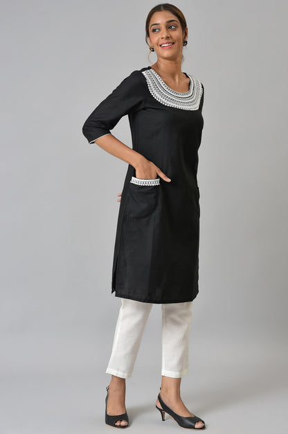 Black Embroidered kurta With White Trousers