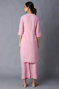 Pink Embroidered Straight kurta In Boat Neck With Flared Culottes