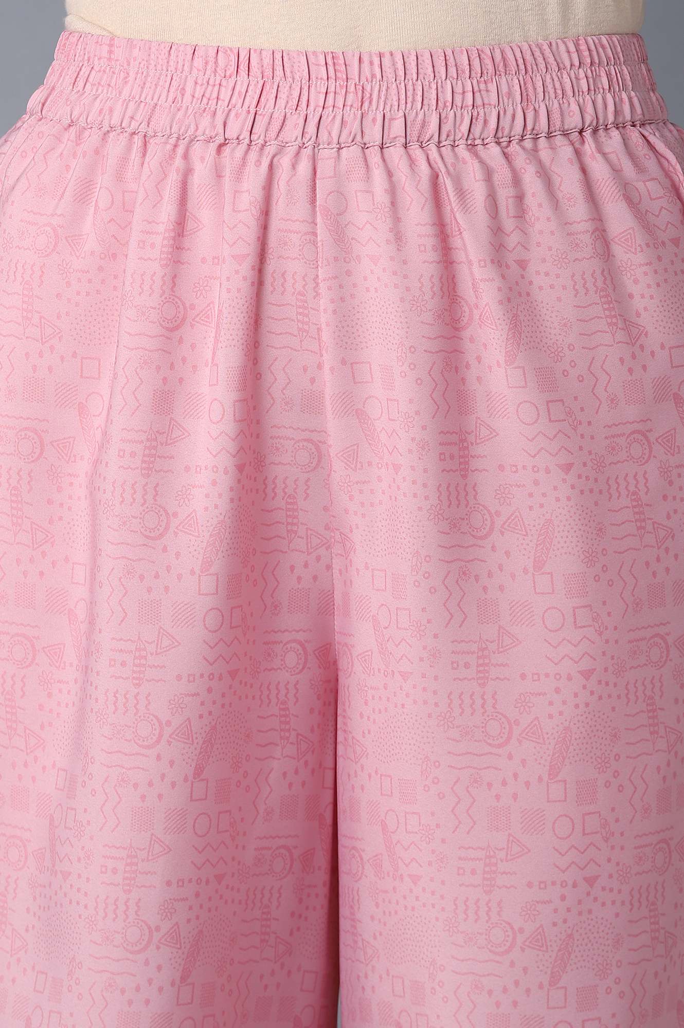 Pink Embroidered Straight kurta In Boat Neck With Flared Culottes