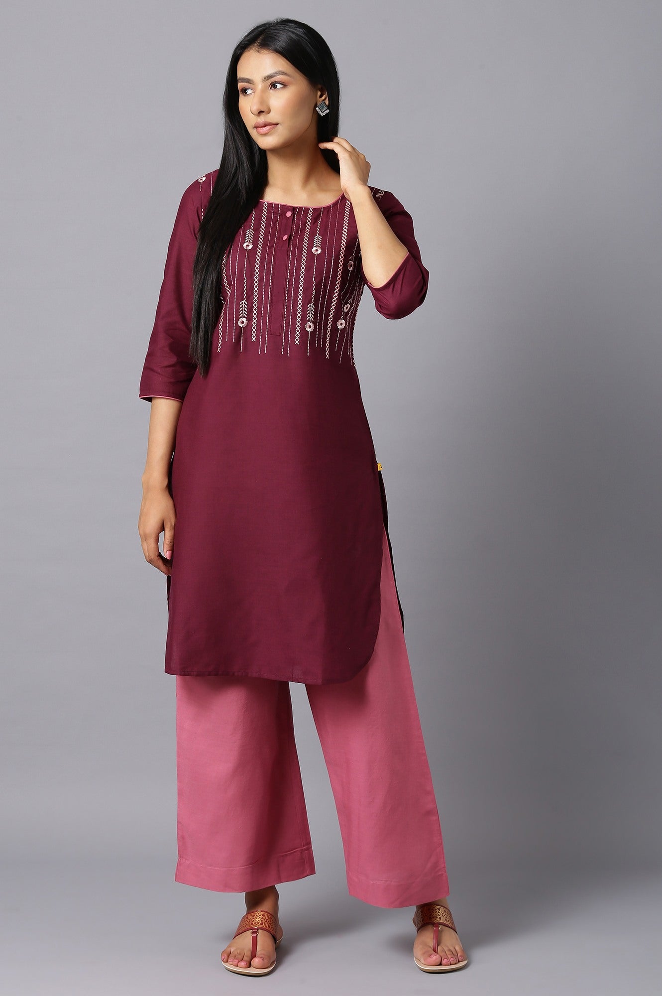 Aure Collection By Aurelia Purple Embroidered kurta With Pink Palazzo