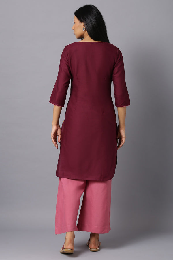 Aure Collection By Aurelia Purple Embroidered kurta With Pink Palazzo