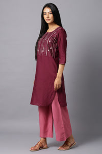 Aure Collection By Aurelia Purple Embroidered kurta With Pink Palazzo