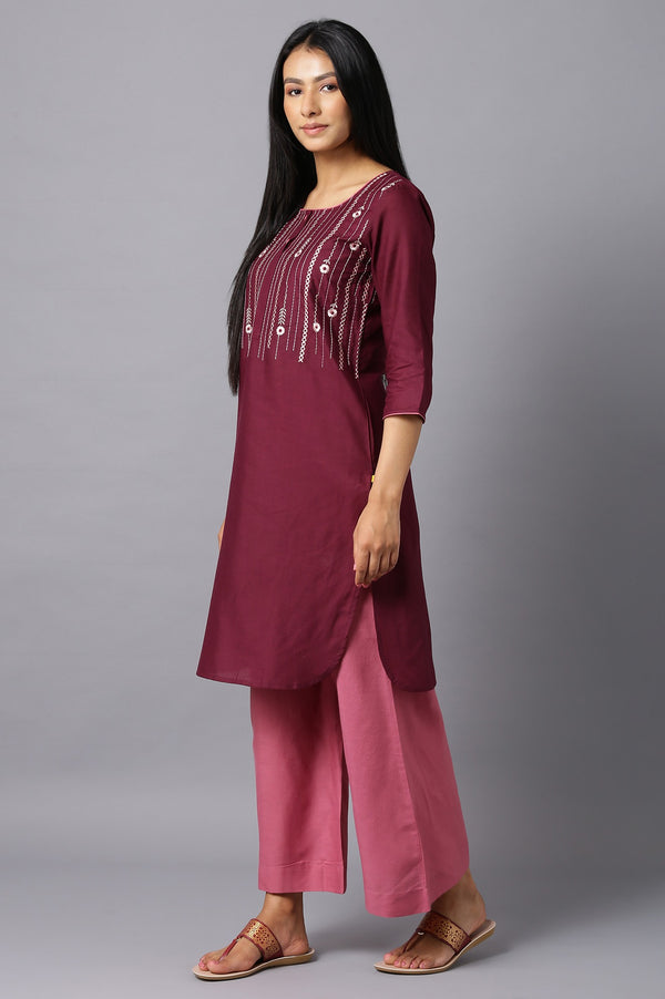 Aure Collection By Aurelia Purple Embroidered kurta With Pink Palazzo