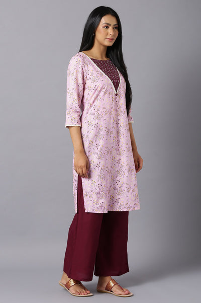 Aure Collection By Aurelia Pink Floral Printed kurta With Wine Palazzo
