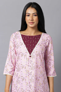 Aure Collection By Aurelia Pink Floral Printed kurta With Wine Palazzo