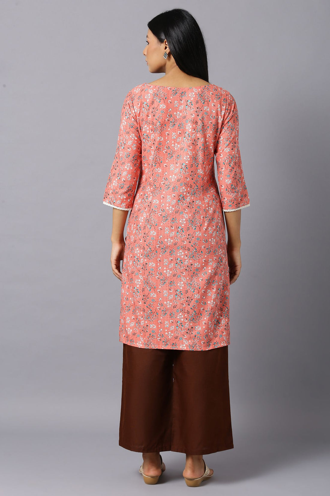 Aure Collection By Aurelia Orange Floral Printed kurta With Brown Palazzo