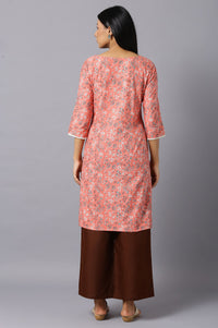 Aure Collection By Aurelia Orange Floral Printed kurta With Brown Palazzo