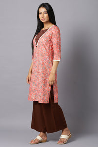 Aure Collection By Aurelia Orange Floral Printed kurta With Brown Palazzo