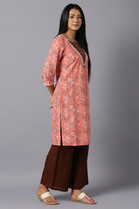 Aure Collection By Aurelia Orange Floral Printed kurta With Brown Palazzo
