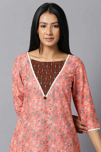 Aure Collection By Aurelia Orange Floral Printed kurta With Brown Palazzo