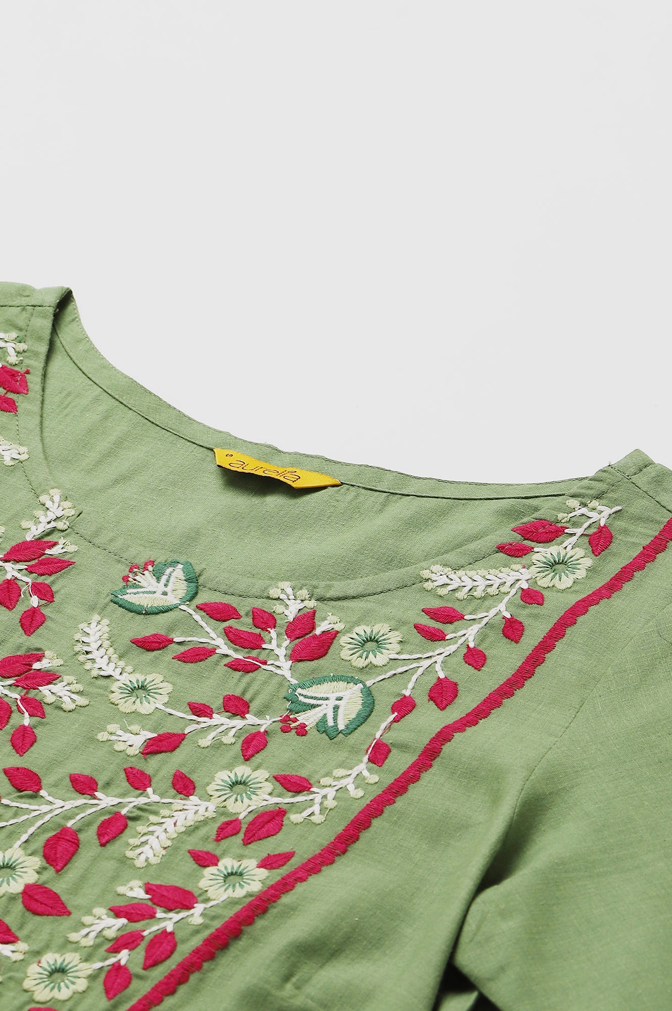 Green Embroidered kurta With Maroon Printed Culottes