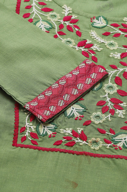 Green Embroidered kurta With Maroon Printed Culottes