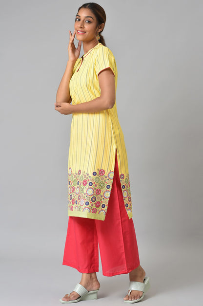 Yellow Printed kurta With Red Palazzos