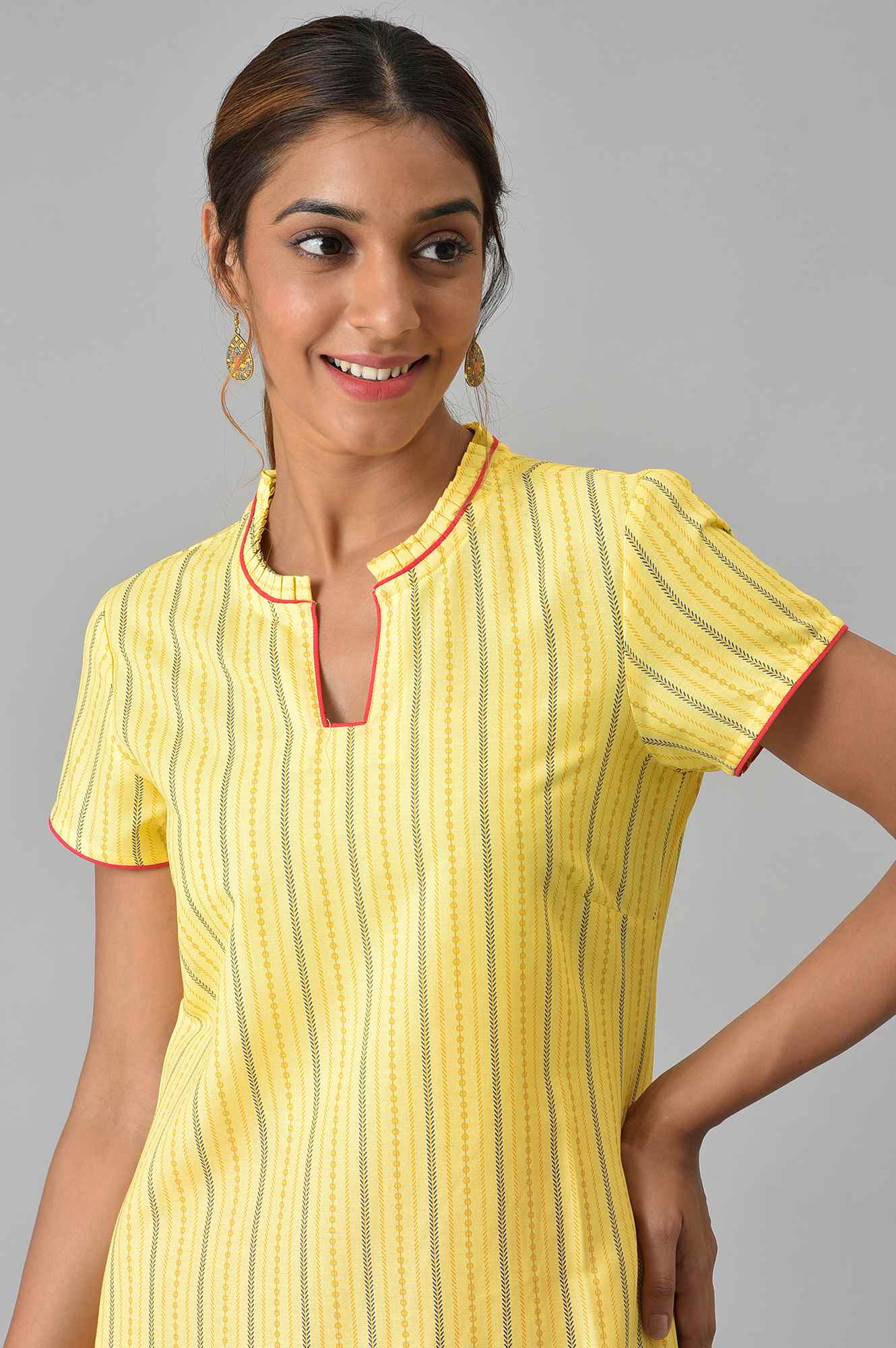 Yellow Printed kurta With Red Palazzos