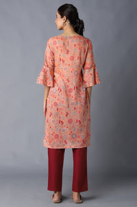 Aure Collection By Aurelia Peach Floral Print kurta With Off-White Trousers