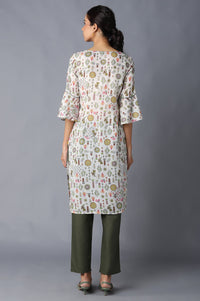 Aure Collection By Aurelia Natural Floral Print kurta With Olive Trousers