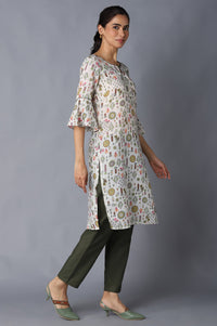 Aure Collection By Aurelia Natural Floral Print kurta With Olive Trousers