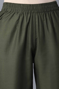 Aure Collection By Aurelia Natural Floral Print kurta With Olive Trousers