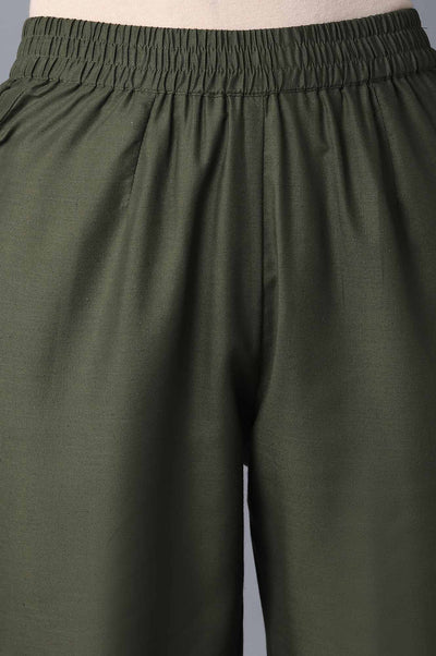 Aure Collection By Aurelia Natural Floral Print kurta With Olive Trousers