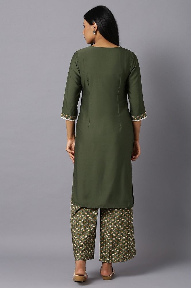 Aure Collection By Aurelia Olive Green Ethnic kurta And Palazzo Set