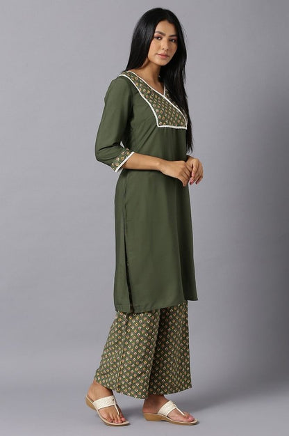 Aure Collection By Aurelia Olive Green Ethnic kurta And Palazzo Set