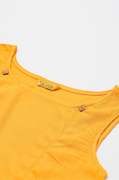 Yellow Front Pleated kurta With Blue Culottes