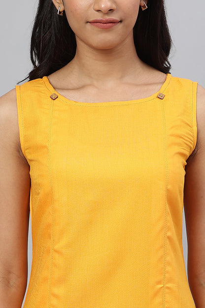 Yellow Front Pleated kurta With Blue Culottes