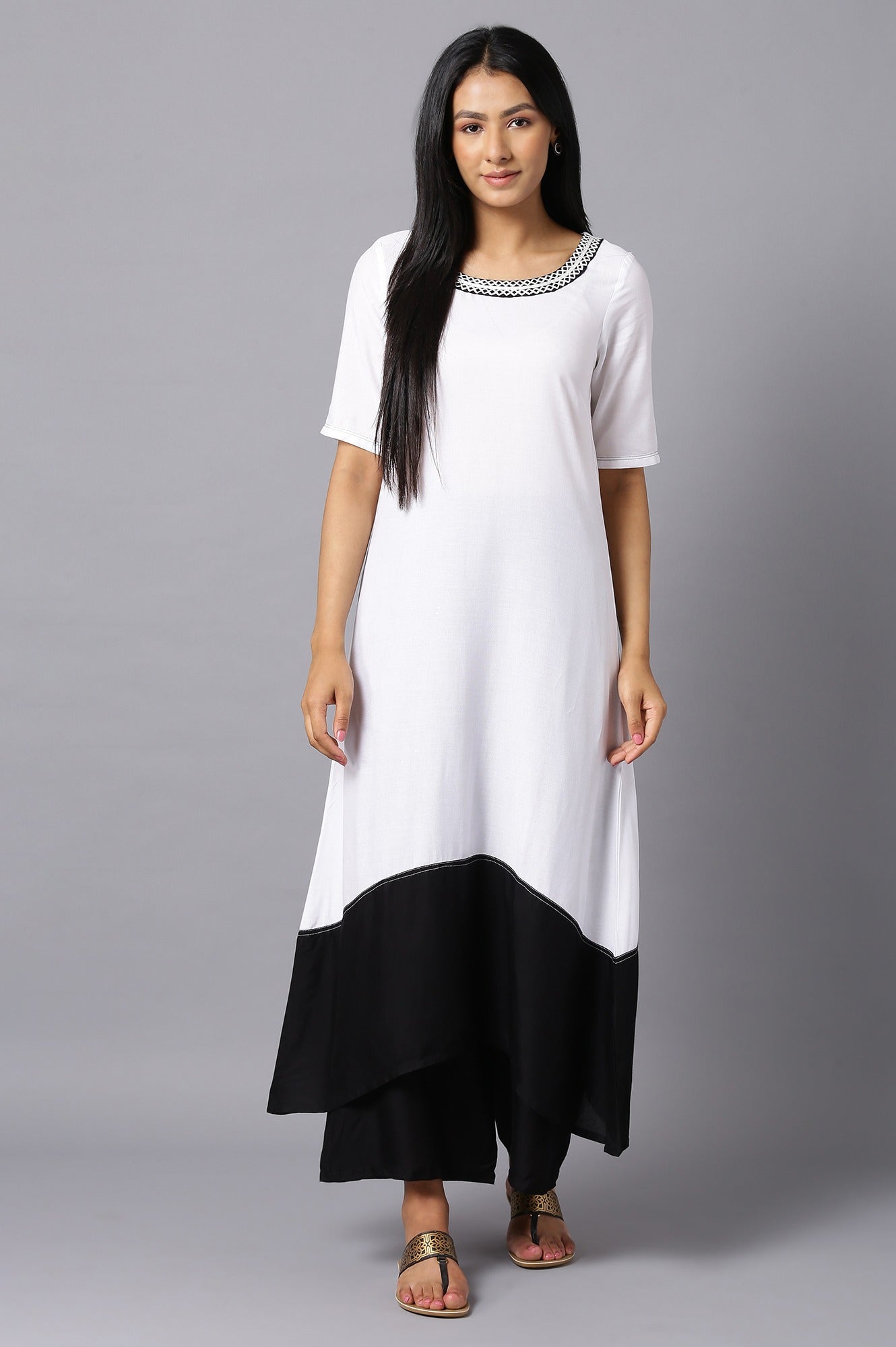 Aure Collection By Aurelia White Embroidered kurta With Black Palazzo