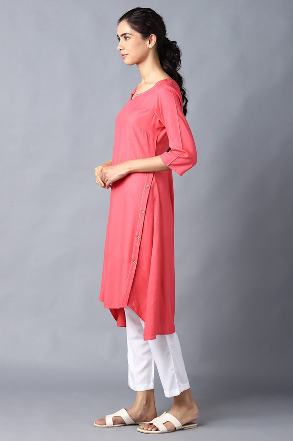 Aure Collection By Aurelia Pink High-Low kurta With White Trousers