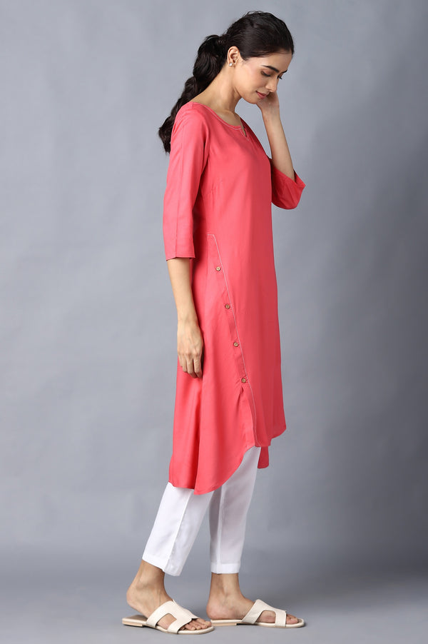 Aure Collection By Aurelia Pink High-Low kurta With White Trousers