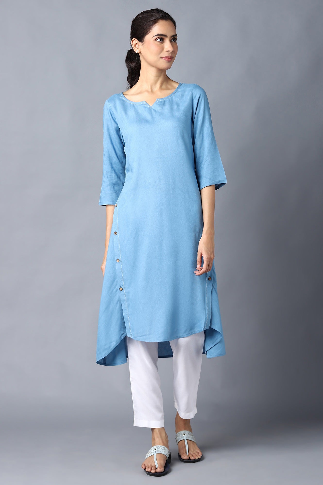 Aure Collection By Aurelia Blue High-Low kurta With White Trousers