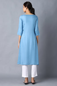 Aure Collection By Aurelia Blue High-Low kurta With White Trousers