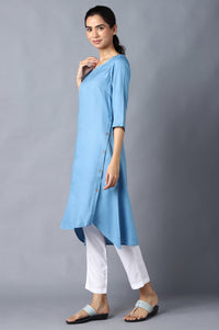 Aure Collection By Aurelia Blue High-Low kurta With White Trousers