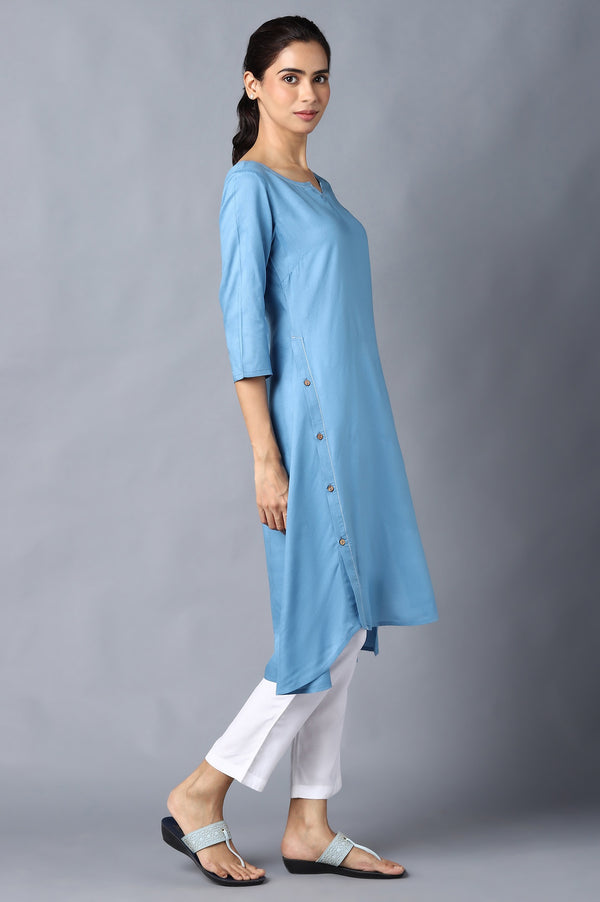 Aure Collection By Aurelia Blue High-Low kurta With White Trousers