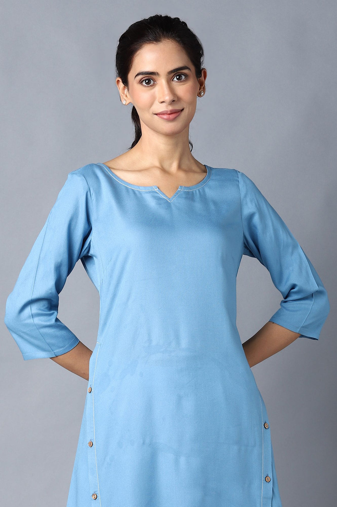 Aure Collection By Aurelia Blue High-Low kurta With White Trousers