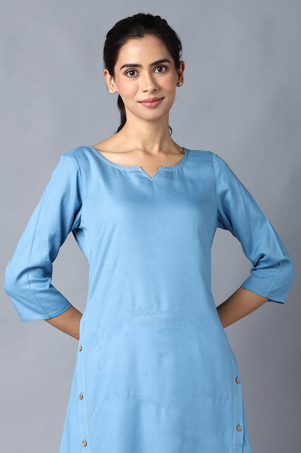 Aure Collection By Aurelia Blue High-Low kurta With White Trousers