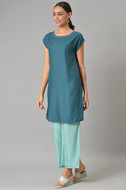 Blue Embroidered kurta With Straight Palazzo