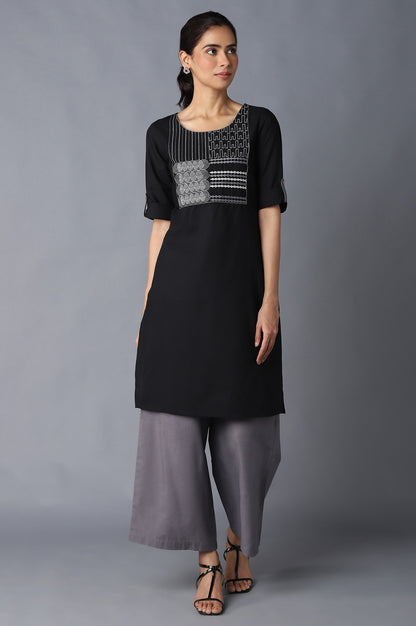 Aure Collection By Aurelia Black Solid Ethnic kurta With Grey Straight Palazzo