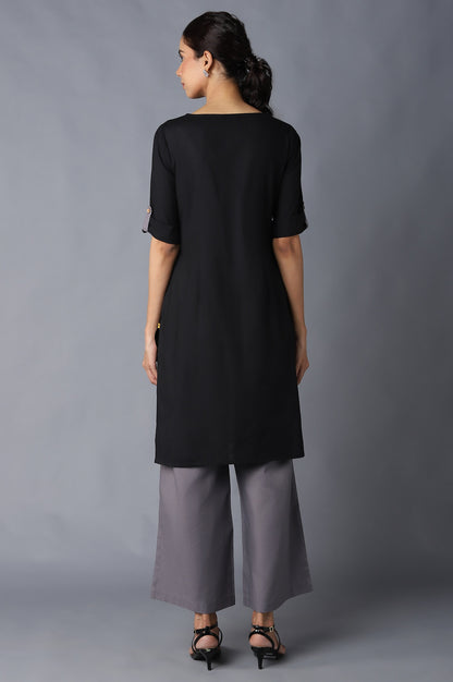 Aure Collection By Aurelia Black Solid Ethnic kurta With Grey Straight Palazzo