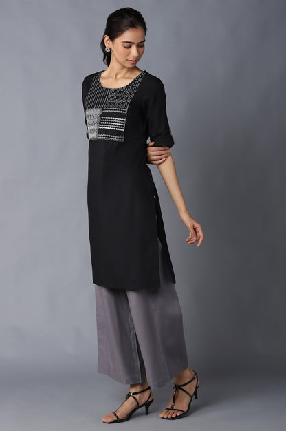 Aure Collection By Aurelia Black Solid Ethnic kurta With Grey Straight Palazzo