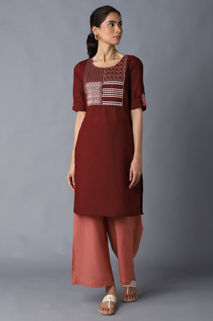 Aure Collection By Aurelia Red Solid Ethnic kurta With Peach Straight Palazzo