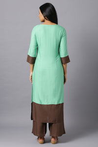 Aure Collection By Aurelia Green Round Neck kurta With Brown Palazzo